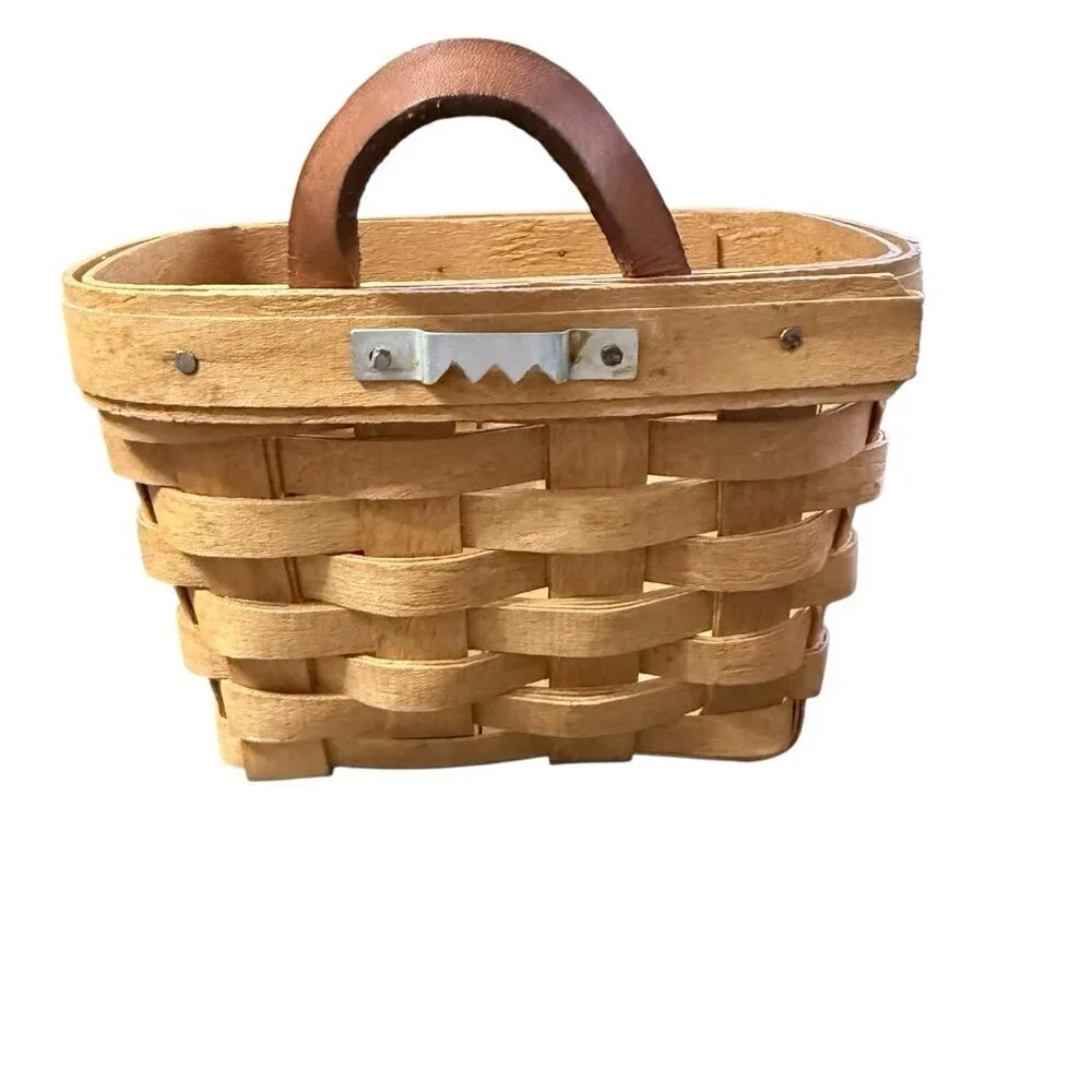 Longaberger Small Hanging Wall Basket w/Leather Strap & Sawtooth Hanger